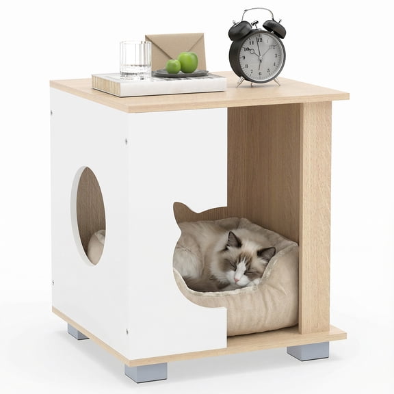 Gymax Cat Bed Side Table w/Head-shaped Entry & Metal Legs Modern End Table Nightstand