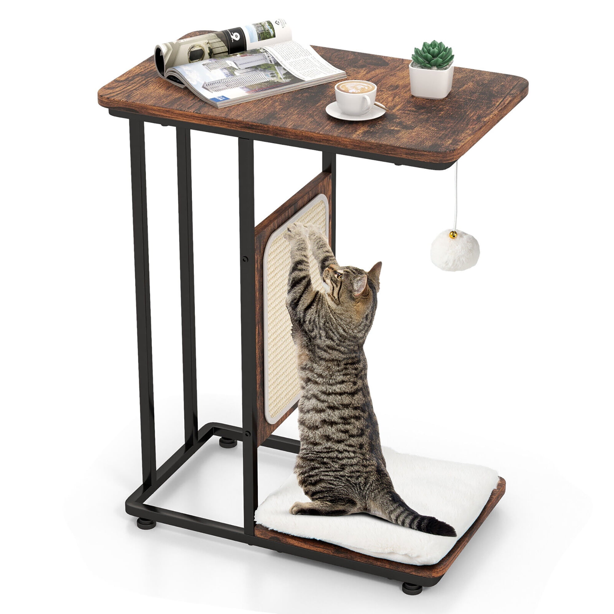 Gymax Cat Tree & C- Shaped Cat Side Table w/ Scratching Board Hanging ...