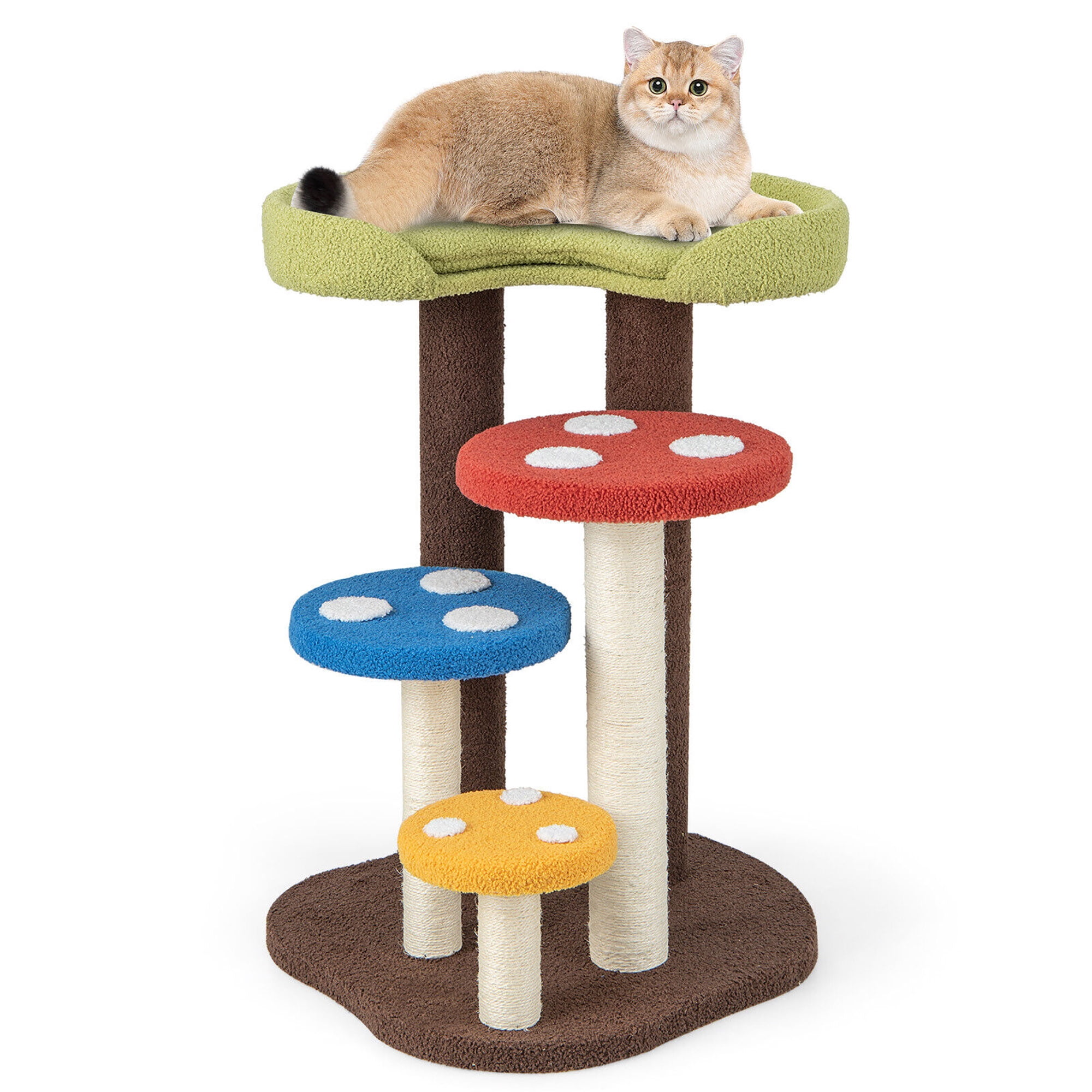 Colorful Mushroom Multi-Level Cat Tree with Sisal Posts