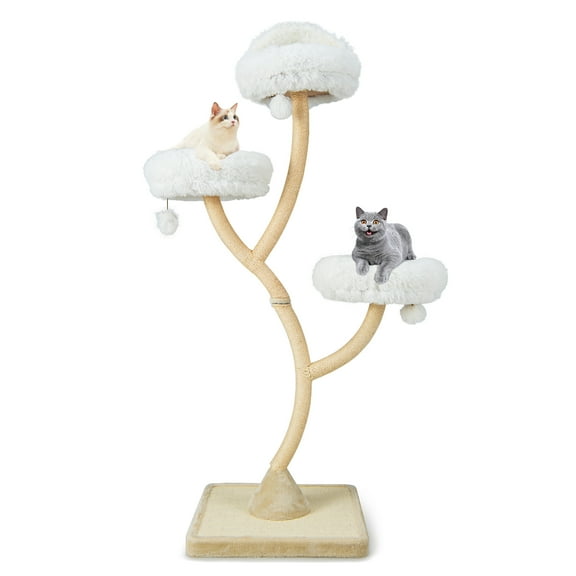 Gymax Cat Tree Tower 70'' Multi-Level Kitten Activity Center w/ 3 Perches & Balls Beige