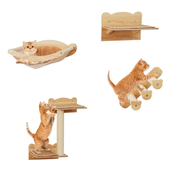 Gymax Cat Wall Shelves w/ Hammock 2-step Cat Tree Perch Non-slip Carpet Mat for Indoor