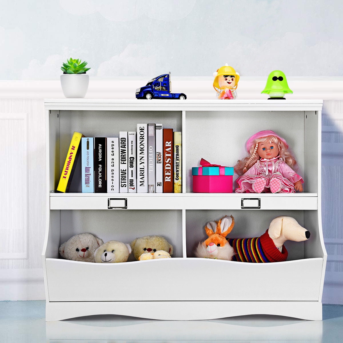 Kids Bookcase with Storage White