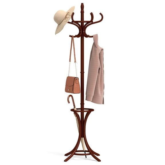 Gymax Coat Rack w/ Umbrella Holder 73'' Freestanding Coat Hanger Stand w/ 12 Hooks