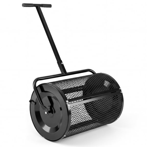 Gymax Compost SpreaderPeat Moss Spreader Roller w/Height-adjustable T-shape Handle Black