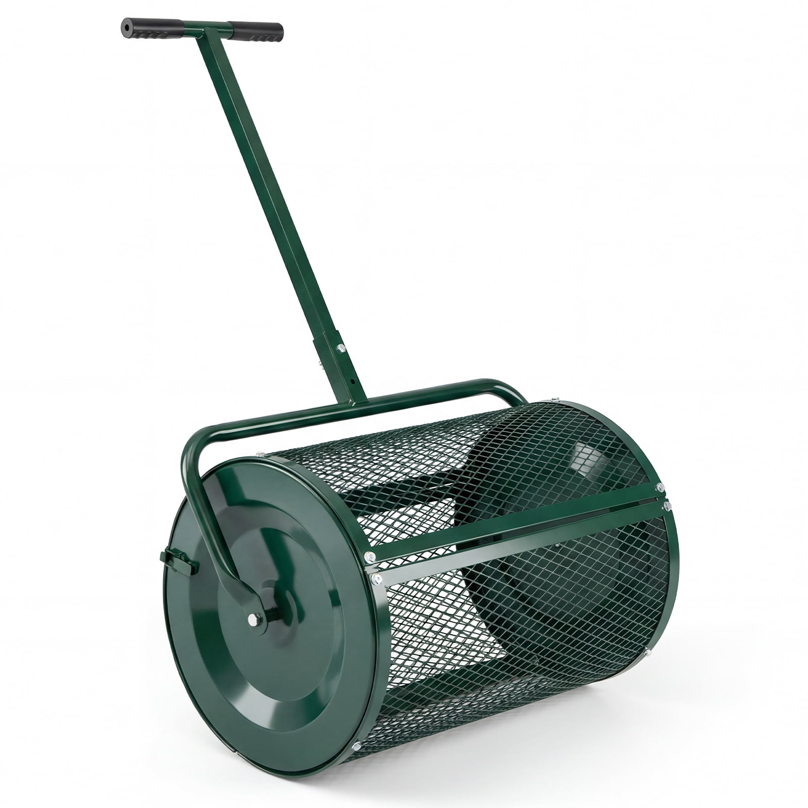 Gymax Compost SpreaderPeat Moss Spreader Roller w/Height-adjustable T-shape Handle Green