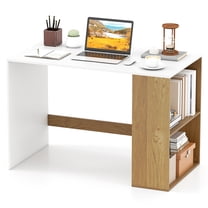 Gymax Computer Desk 44'' Home Office Desk w/ 2-Tier Bookshelf Study Writing Desk White & Natural