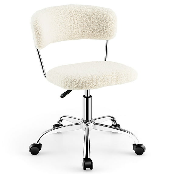 Gymax Computer Desk Chair Adjustable Sherpa Office Chair Swivel Vanity Chair White