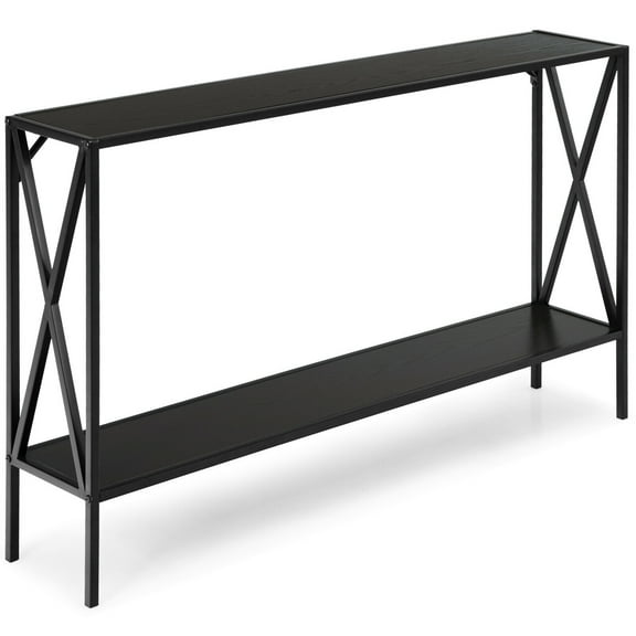 Gymax Console Table 2 Tier Sofa Side Accent Table w/ Shelf Entryway Hallway Brown