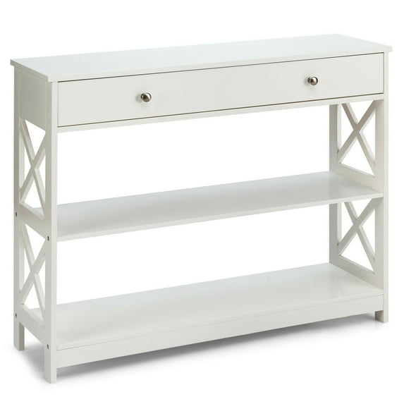 Gymax Console Table Drawer Shelves Sofa Accent Table Entryway Hallway White