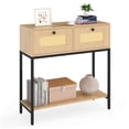 thumbnail image 1 of Gymax Console Table Entryway Table Long Sofa Side Table w/ Open Shelf & Rattan Drawers, 1 of 9