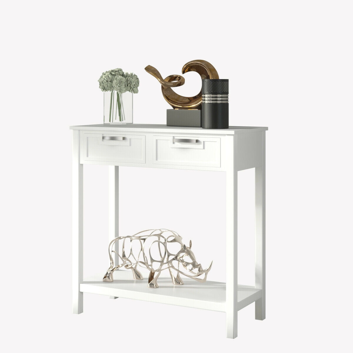 Gymax Console Table with 2 Drawers, White