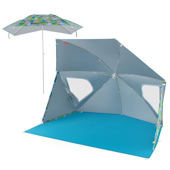 Gymax Convertible Beach Tent for 2-4 People w/ Roll-Up Windows Dual Side Flaps
