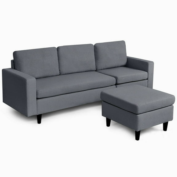 Gymax Convertible L-shaped Sectional Sofa Couch w/ Cushion Dark Gray