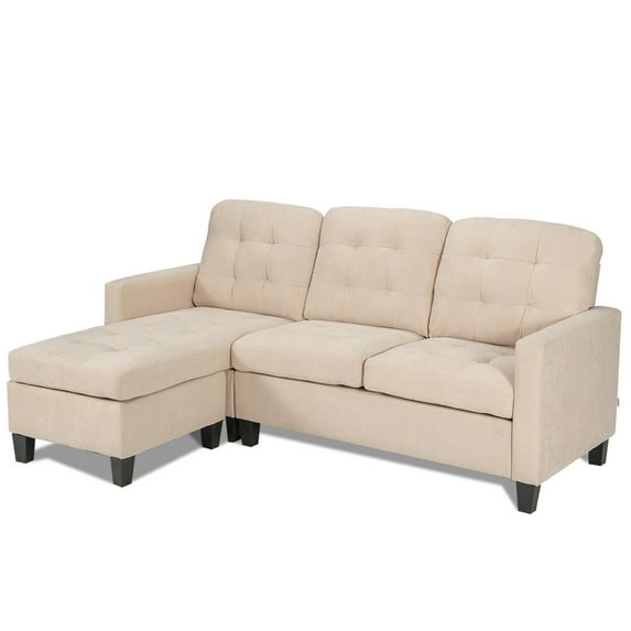Gymax Convertible Sectional Sofa Set L-shaped Sofa Couch w/ Reversible Ottoman Beige