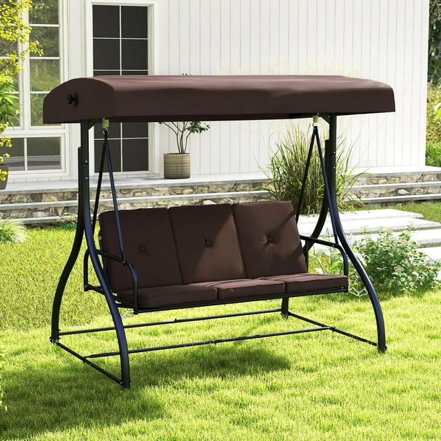 Gymax Converting Patio Swing Chair Porch Swing Bed w/Adjustable Canopy