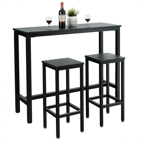 Gymax Counter Height Breakfast Bar Dining Table Stools Black, 3 Pieces