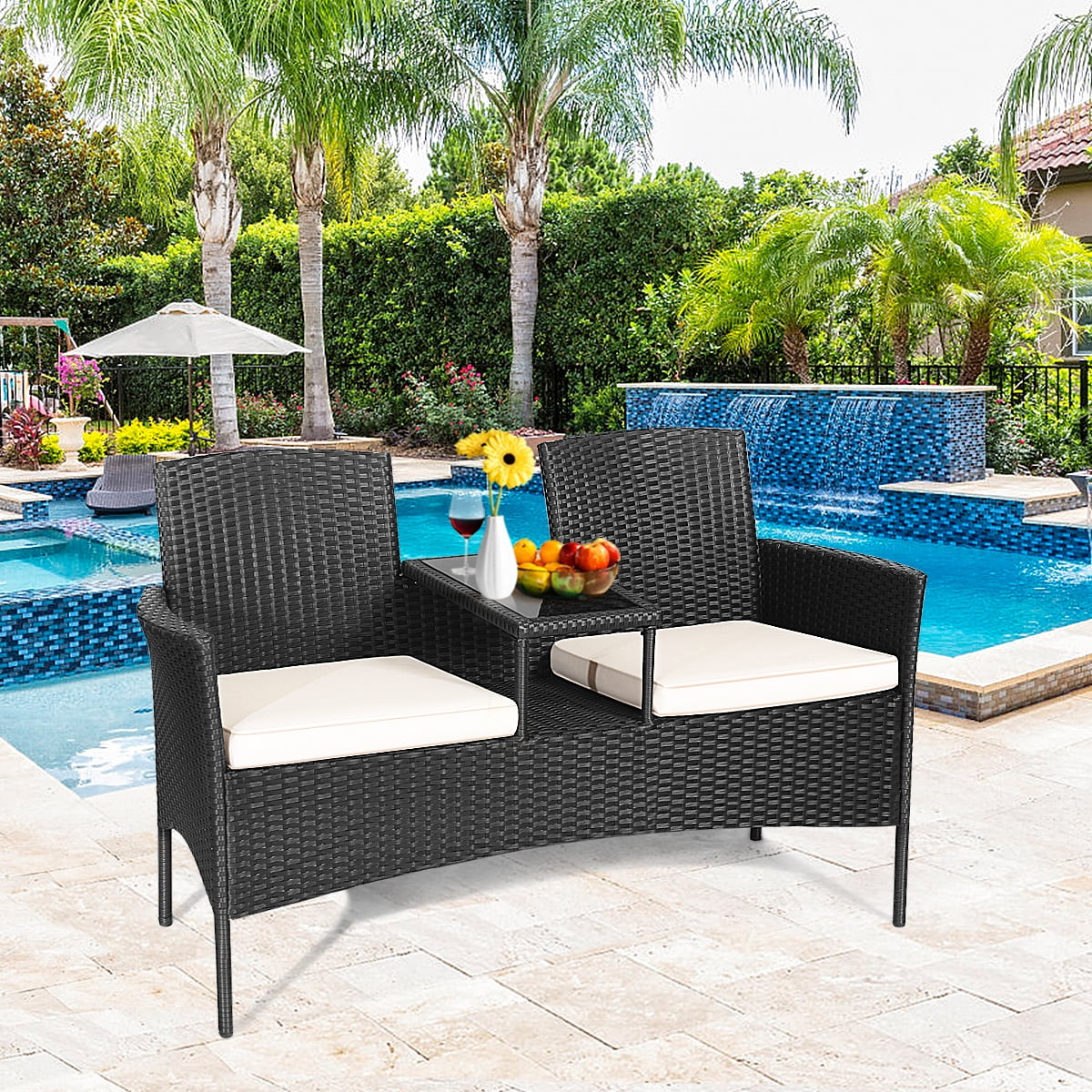 Wicker loveseat and table cheap