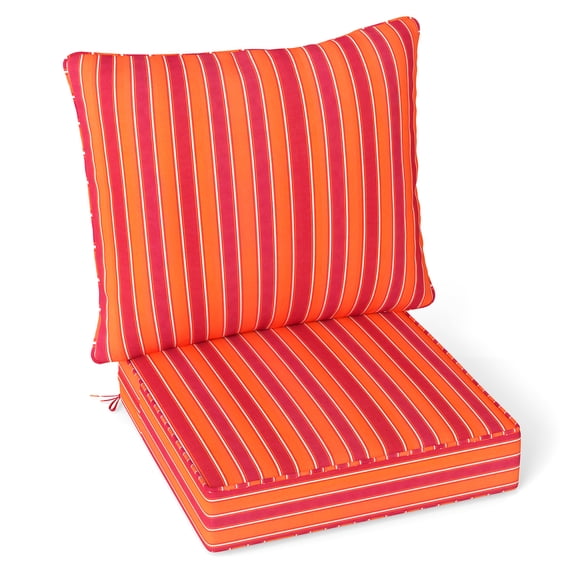 Gymax Deep Seat Chair Cushion Pads Set Indoor/Outdoor w/ Rope Belts Orange