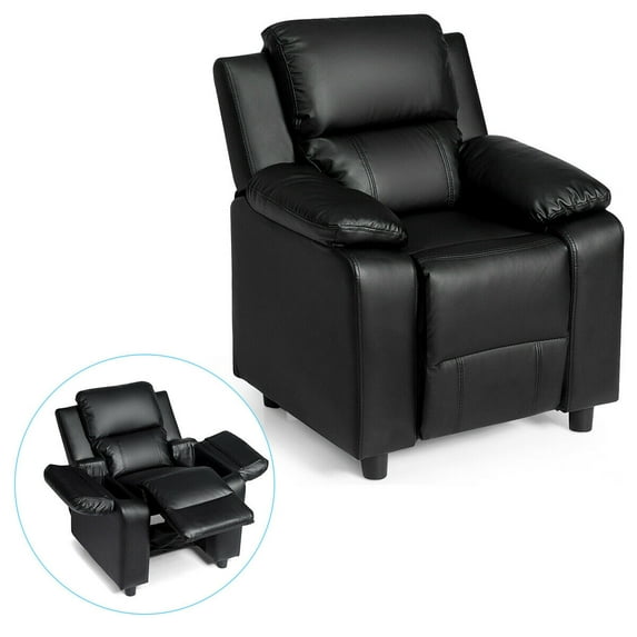 Gymax Deluxe Padded Kids Sofa Armchair Recliner Headrest Children w/ Storage Arm Black