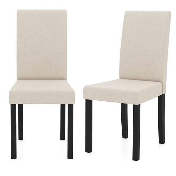 Gymax Dining Chair Set of 2 Fabric Upholstered Rubber Wood Legs Side Armless Beige