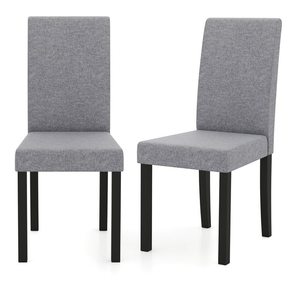 Gymax Dining Chair Set of 2 Fabric Upholstered Rubber Wood Legs Side Armless Light Gray