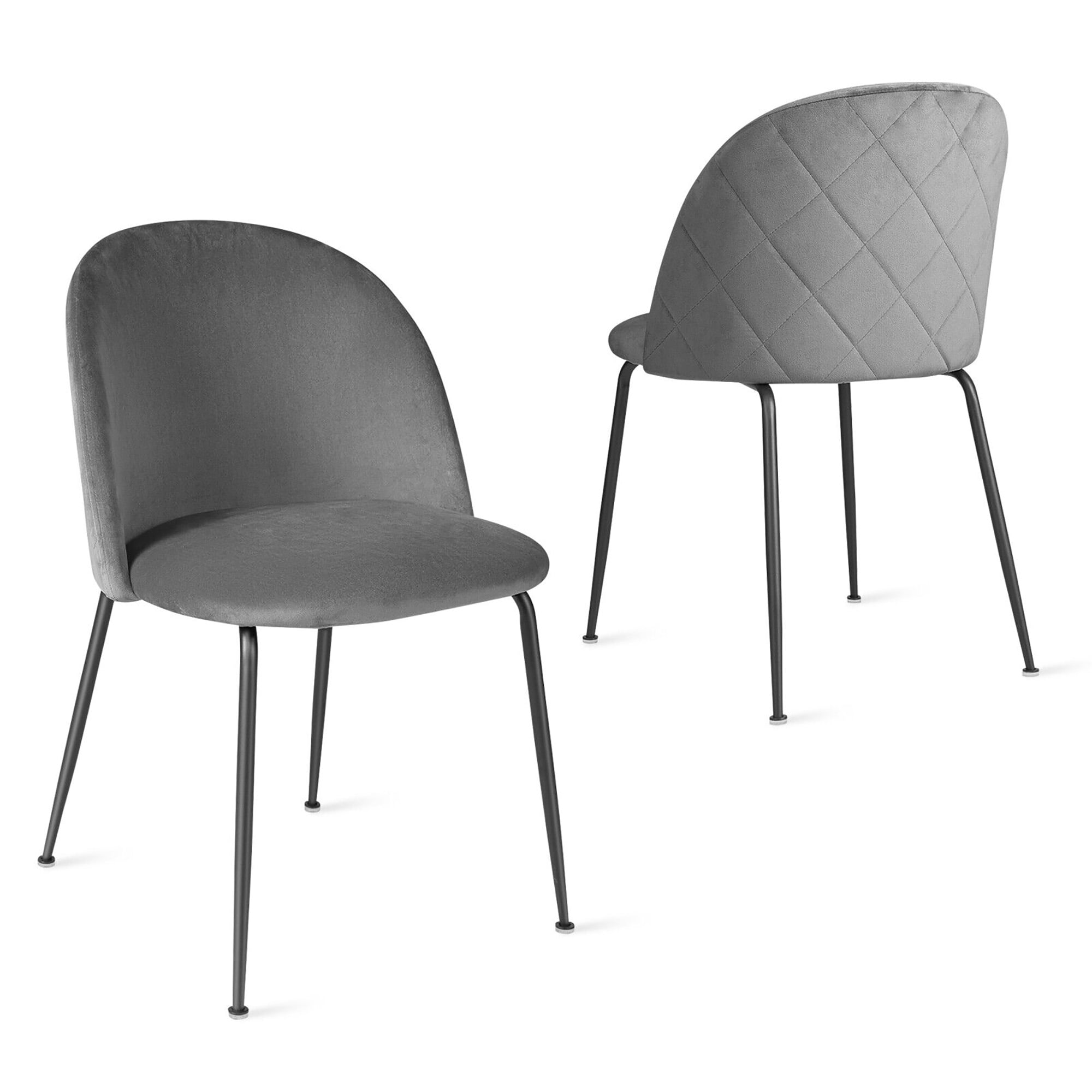 Gymax Modern Kitchen Dining Chair Set of 2, Upholstered Velvet with ...