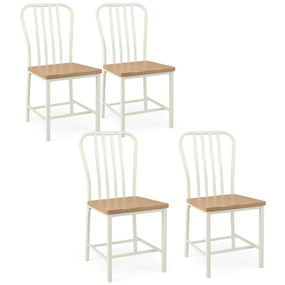 Gymax Dining Chair Set of 4 Armless Spindle Back Kitchen Chairs w/ Ergonomic Seat White & Natural