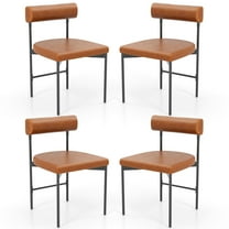 Gymax Dining Chair Set of 4 Faux Leather Upholstered Kitchen Side Chair w/ Curved Brown