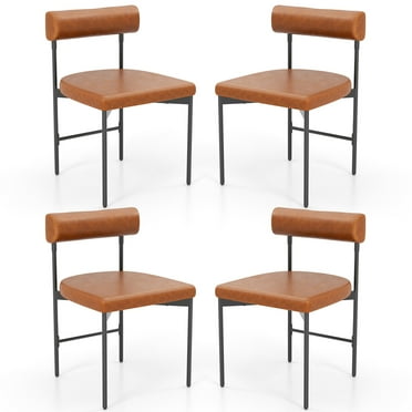 Gymax Dining Chair Set of 4 Faux Leather Upholstered Kitchen Side Chair w/ Curved Brown