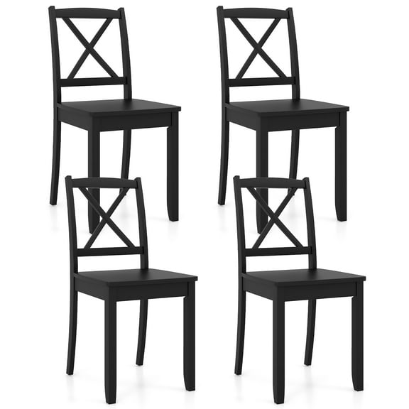 Gymax Dining Chair Set of 4 Kitchen Side Chairs w/ Rubber Wood Legs & Cross Back Black