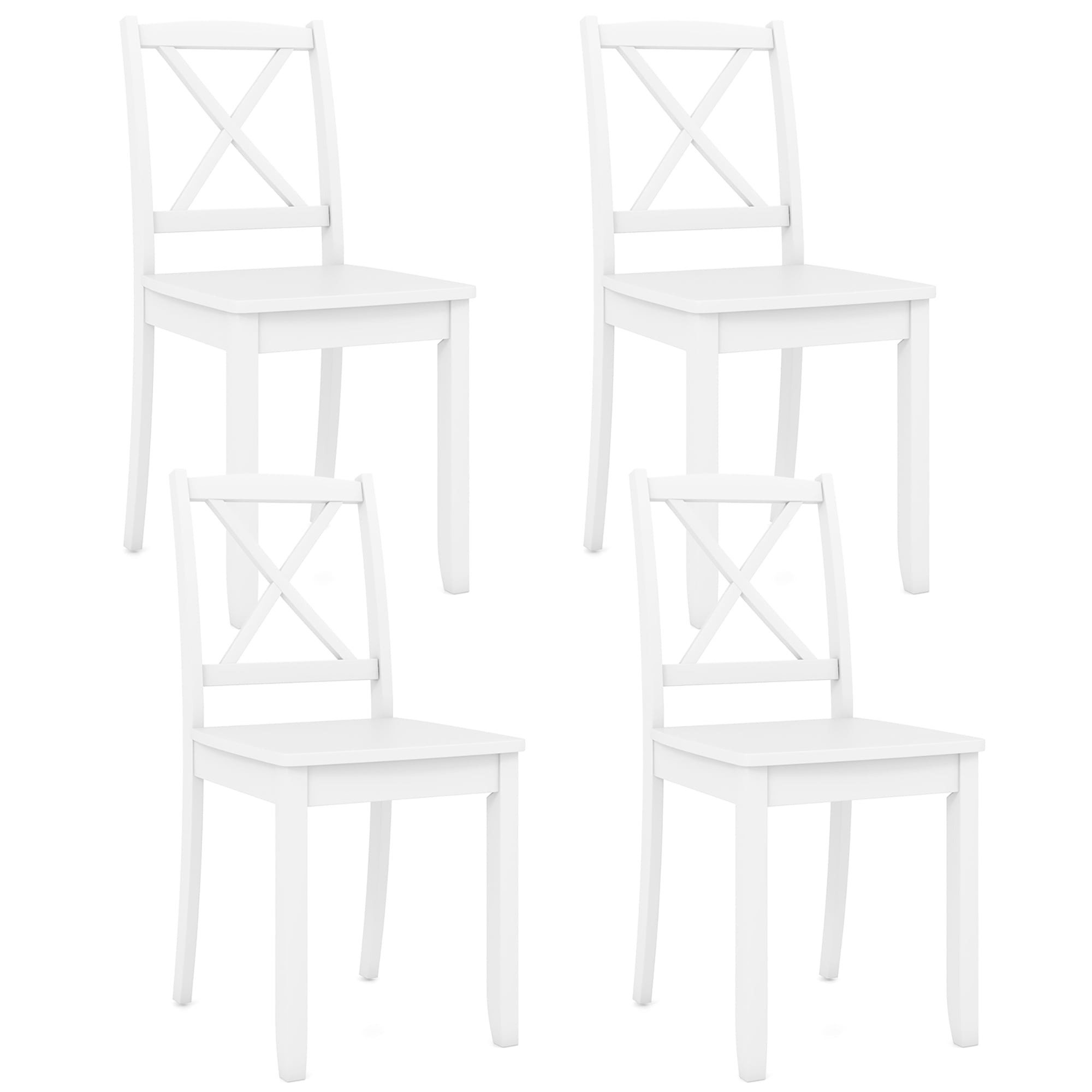 Gymax Dining Chair Set of 4 Kitchen Side Chairs w/ Rubber Wood Legs & Cross Back White