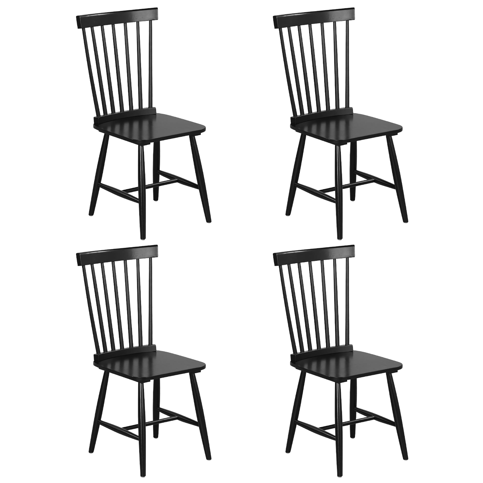 Gymax 4Piece Set, Solid Wood Windsor Dining Chairs with High Spindle Back & Wide Seat, Black