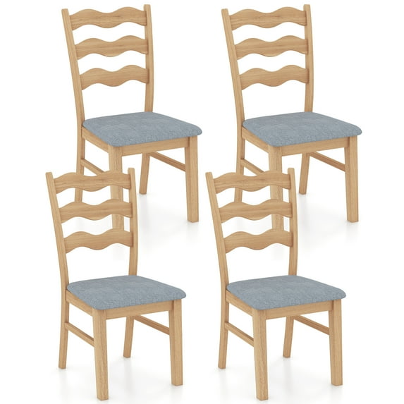 Gymax Dining Chair Set of 4 w/ Padded Seat Hollowed Wave Backrest Rubber Wood Frame