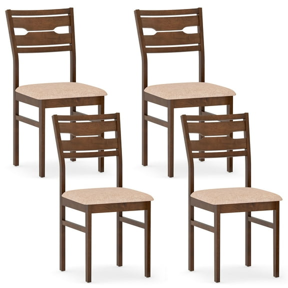 Gymax Dining Chair Set of 4 w/ Rubber Wood Frame Padded Seat Curved Backrest