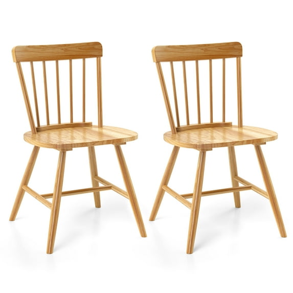 Gymax Dining Chairs Set of 2 Farmhouse Kitchen Chair w/ Rubber Wood Frame Wide Seat Natural