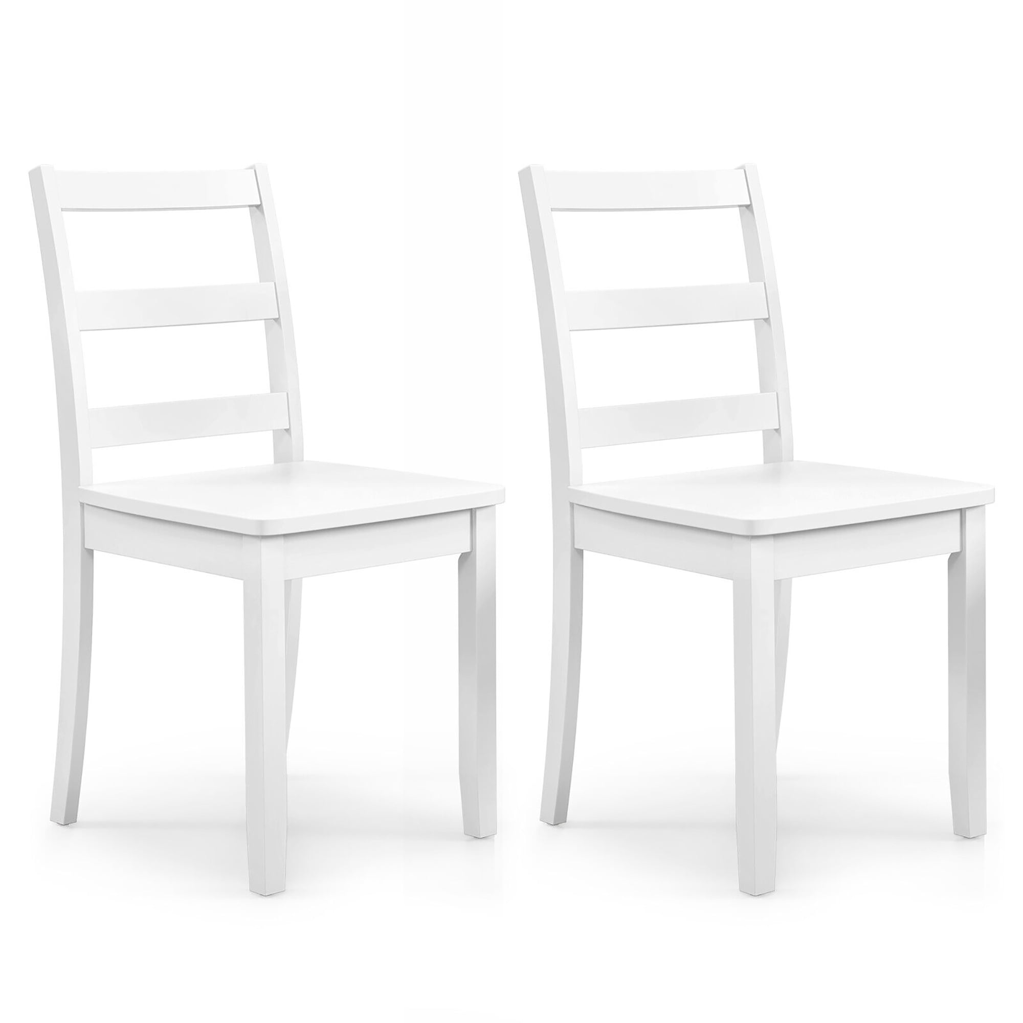 White Ladderback Wood Side Chairs with Slat Design, Set of 2