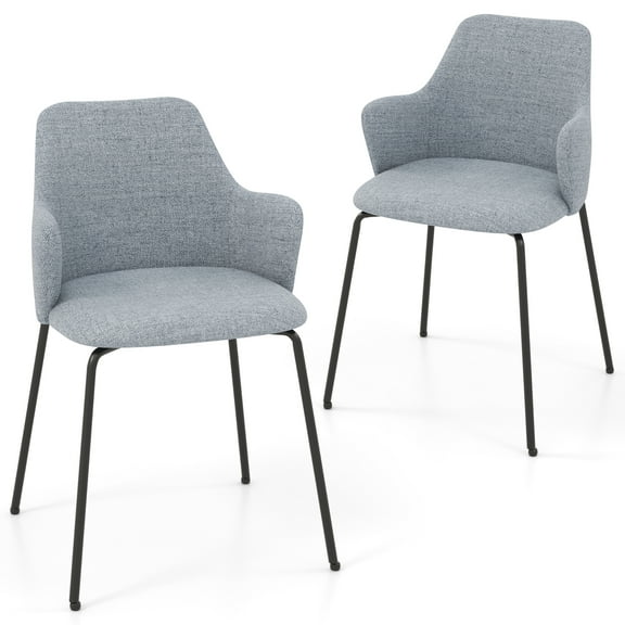 Gymax Dining Chairs Set of 2 w/ Curved Backrest Wide Seat & Armrests Durable Frame Gray