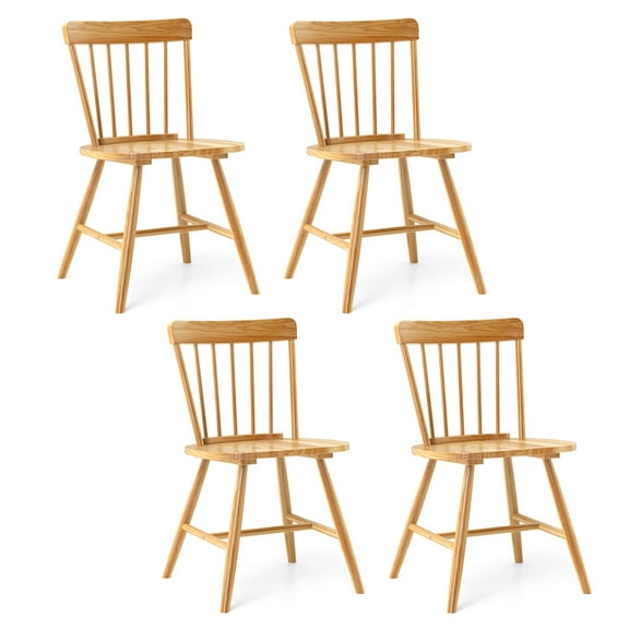 Gymax Dining Chairs Set of 4 Farmhouse Kitchen Chair w/ Rubber Wood Frame Wide Seat Natural