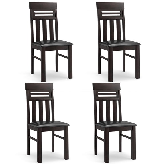 Gymax Dining Chairs Set of 4 PU Leather Farmhouse Side Chairs for Kitchen Living Room Rustic Brown