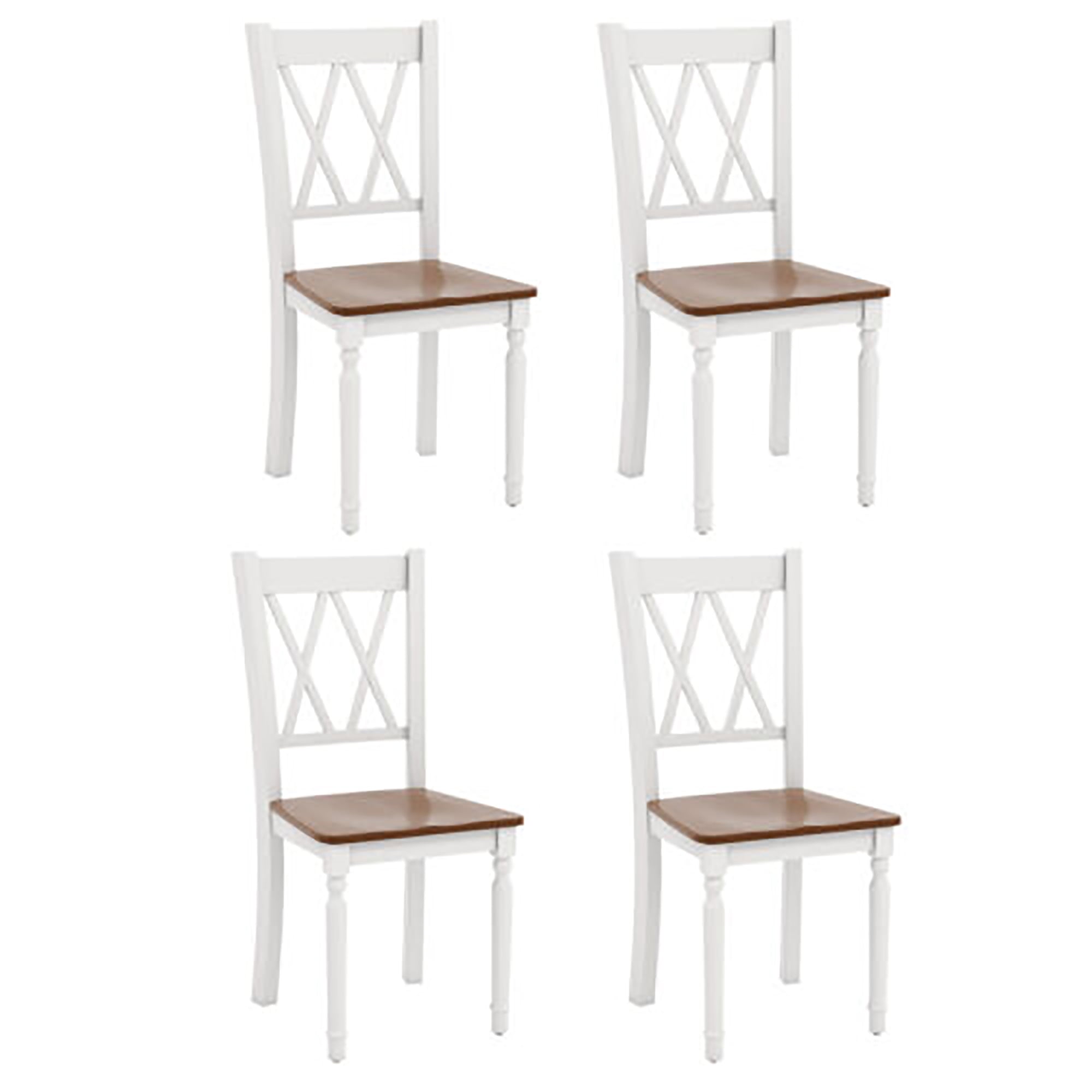 Walnut and White High Cross Back Wooden Side Chairs Set