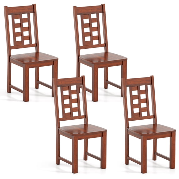 Gymax Dining Chairs Set of 4 w/Solid Rubber Wood Frame Elegant Hollowed Backrest