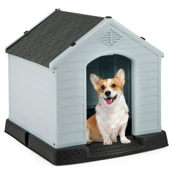 Gymax Dog House Pet Puppy Shelter Waterproof Indoor/Outdoor Ventilate Gray