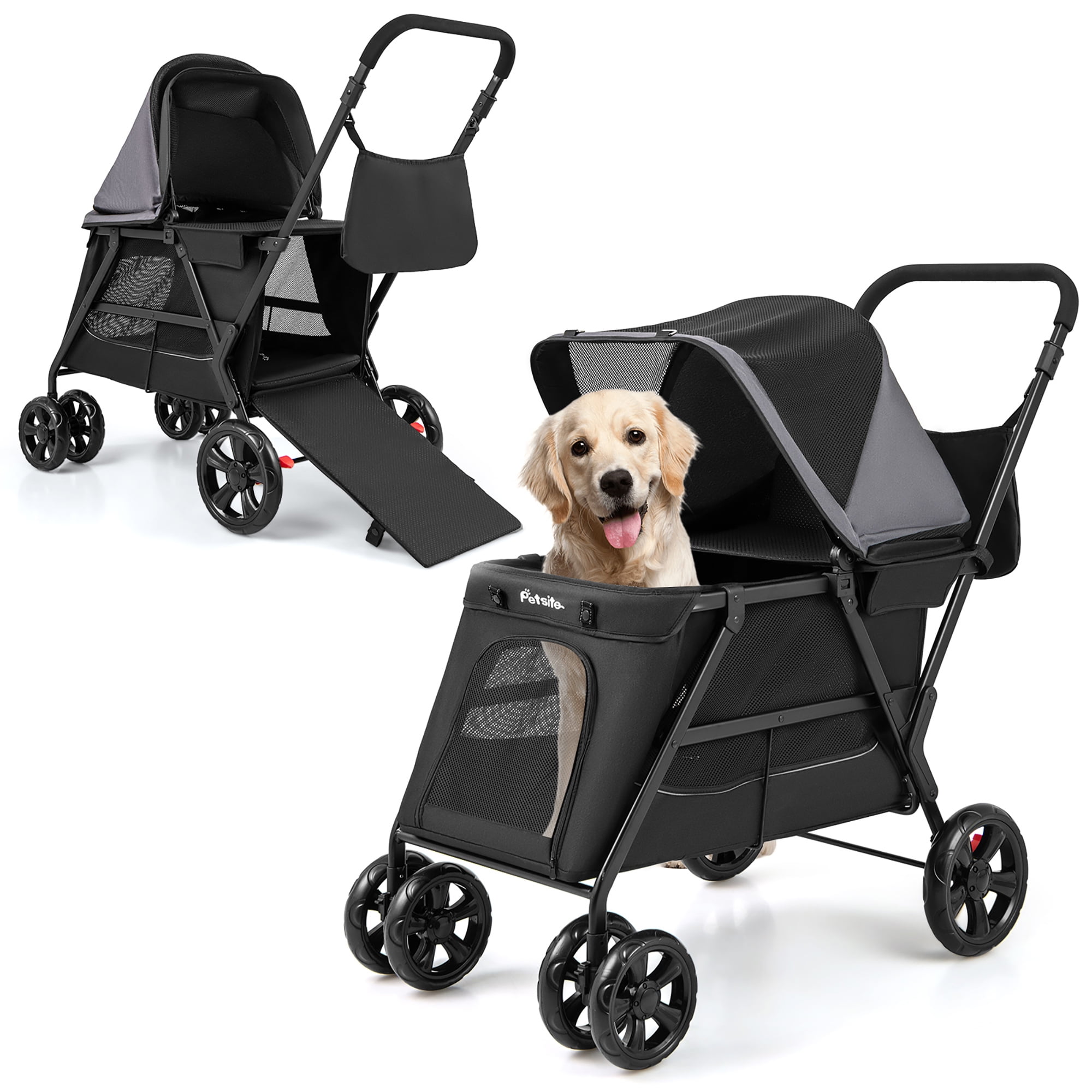 Gymax Dog Stroller for Small Medium Dogs w/ Dual Entry Ramp All