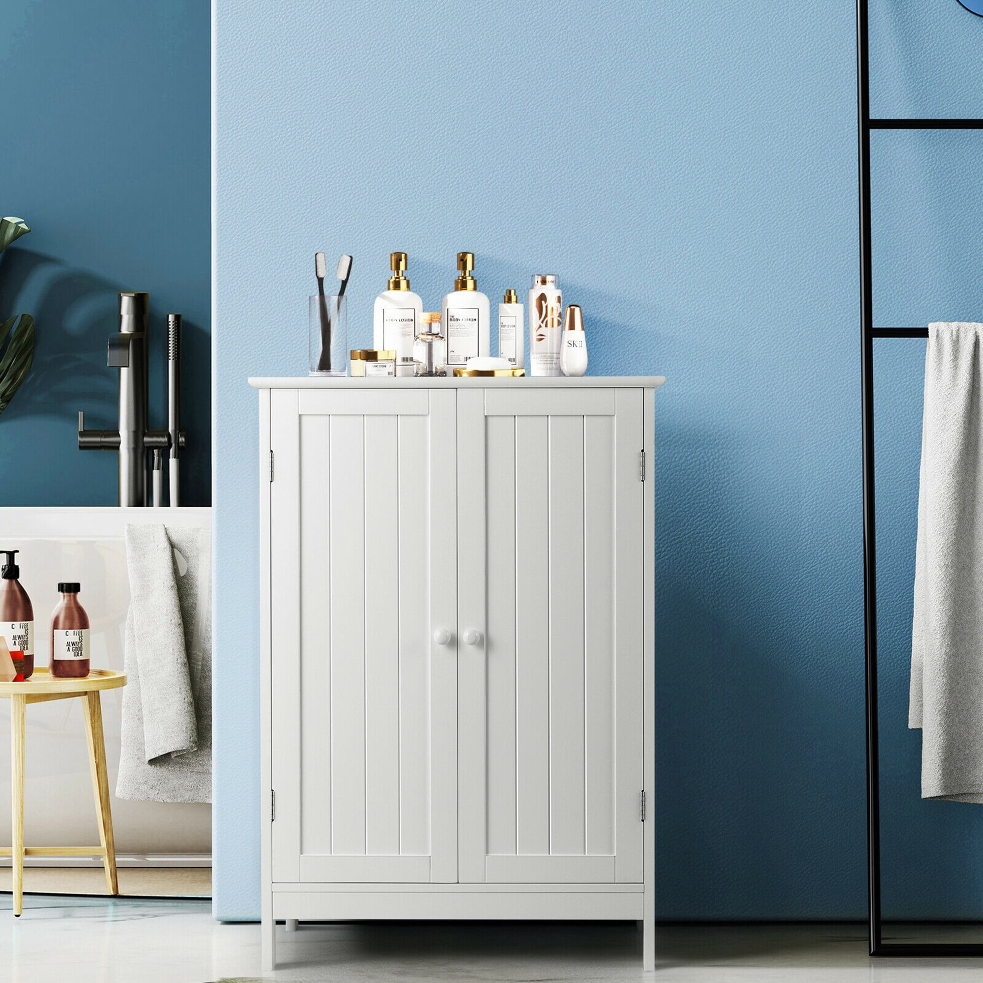 Gymax Door Kitchen Cupboard Bathroom Floor Storage Cabinet Double Shoe Cabinet White