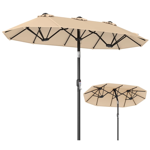 Gymax Double-Sided Patio Umbrella w/Push Button Tilt Crank Handle 3 Air Vents for Pool Beige