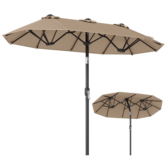Gymax Double-Sided Patio Umbrella w/Push Button Tilt Crank Handle 3 Air Vents for Pool Brown