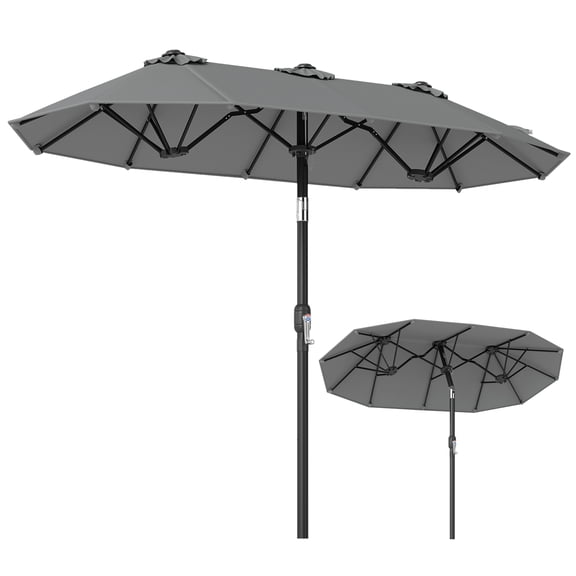 Gymax Double-Sided Patio Umbrella w/Push Button Tilt Crank Handle 3 Air Vents for Pool Gray