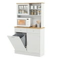 thumbnail image 1 of Gymax Double Tilt Out Trash Cabinet w/ Hutch Kitchen Pantry Storage Cabinet White, 1 of 10