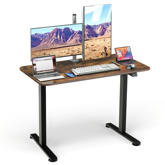 Gymax Electric Standing Desk Adjustable Stand up Computer Desk Anti-collision Rustic