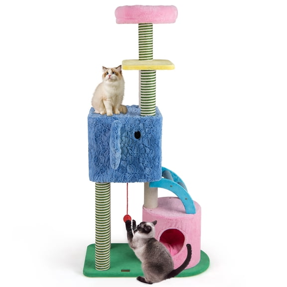 Gymax Elephant Themed Cat Tree for Adult Cats Multi-level Kitty Tower w/ 2 Condos